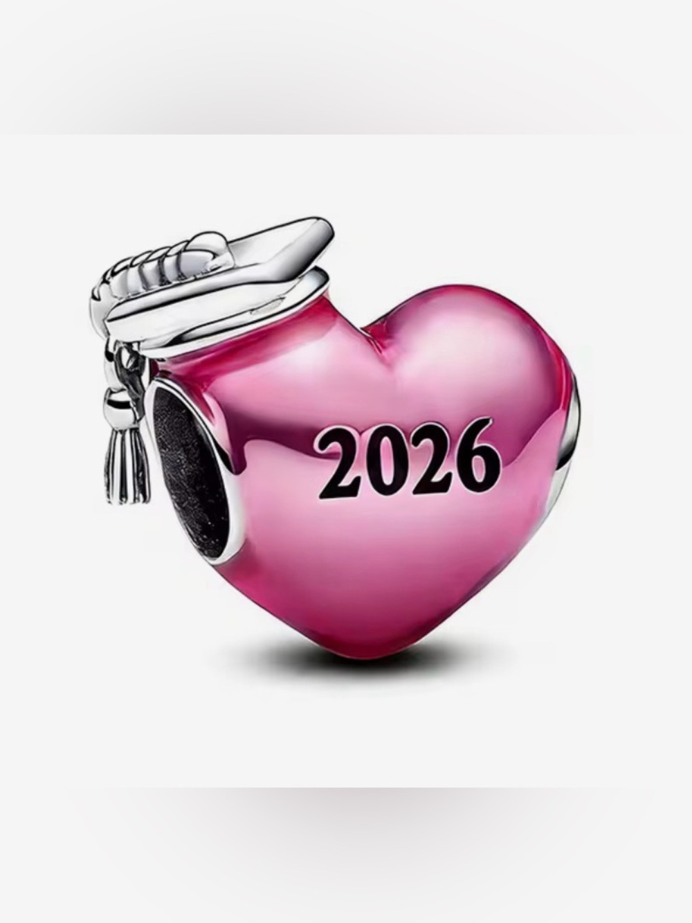 Silver & Pink Graduation Heart Charm “2026”